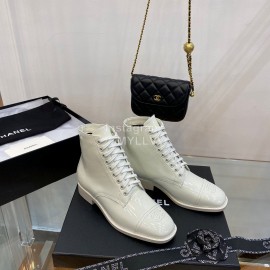 Chanel Calfskin Lace Up Boots White