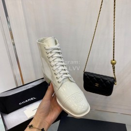 Chanel Calfskin Lace Up Boots White