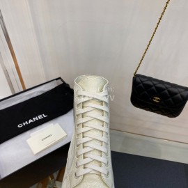 Chanel Calfskin Lace Up Boots White