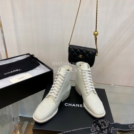 Chanel Calfskin Lace Up Boots White