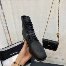 Chanel Black Calfskin Lace Up Boots