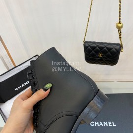 Chanel Black Calfskin Lace Up Boots
