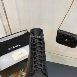 Chanel Black Calfskin Lace Up Boots