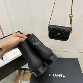 Chanel Black Calfskin Lace Up Boots