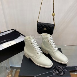 Chanel White Calfskin Lace Up Boots
