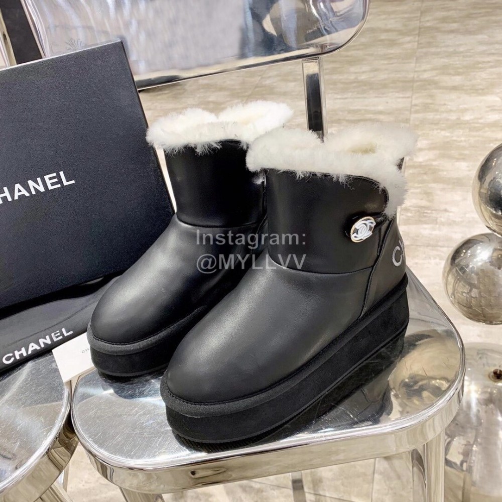 Chanel Winter Sheepskin Wool Boots Black