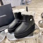 Chanel Winter Sheepskin Wool Boots Black