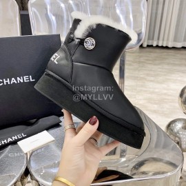 Chanel Winter Sheepskin Wool Boots Black