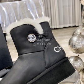Chanel Winter Sheepskin Wool Boots Black