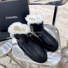 Chanel Winter Sheepskin Wool Boots Black