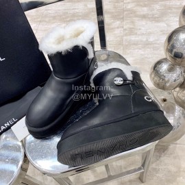 Chanel Winter Sheepskin Wool Boots Black