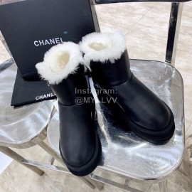 Chanel Winter Sheepskin Wool Boots Black