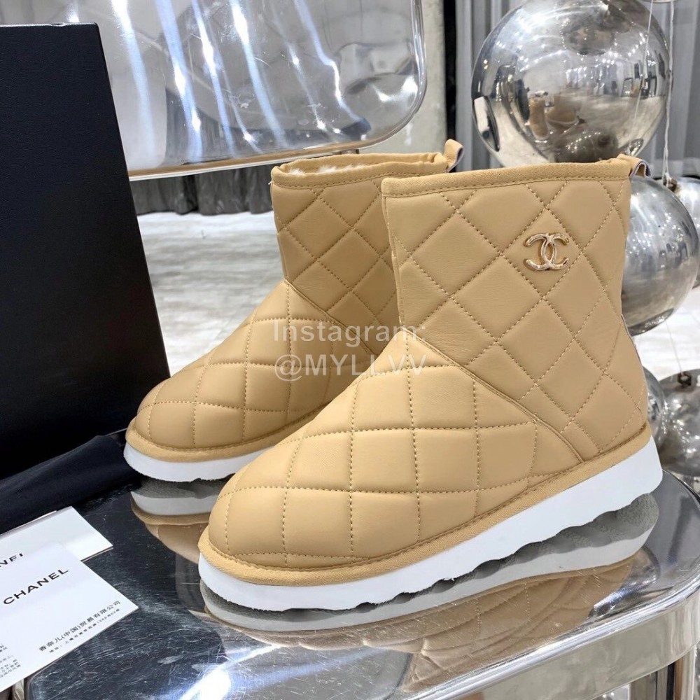 Chanel Winter Sheepskin Wool Boots Khaki