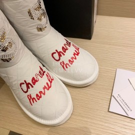 Chanel Winter Waterproof Fur Boots White