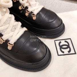 Chanel Winter Fur Lace Up Boots Black