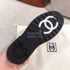 Chanel Winter Fur Lace Up Boots Black