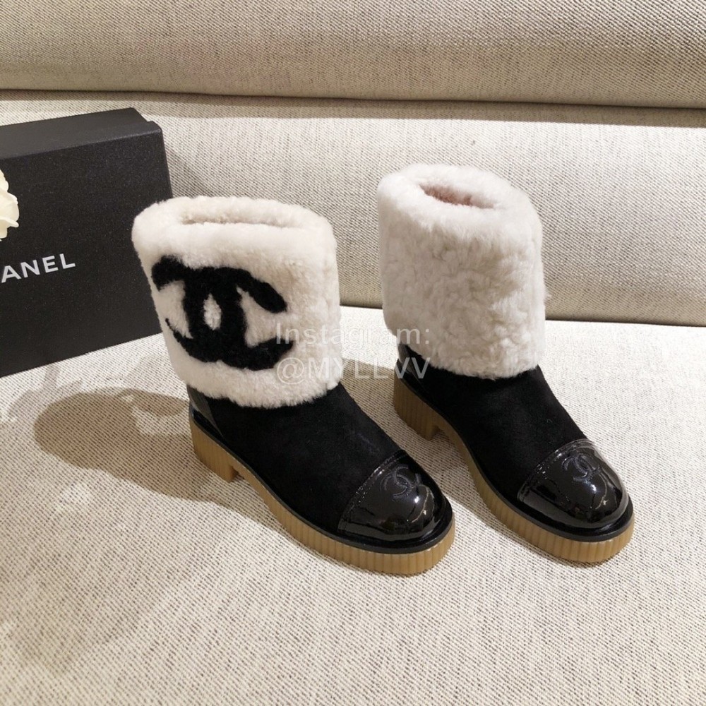 Chanel Winter Warm Wool Boots White