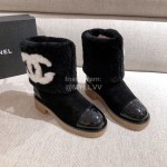 Chanel Winter Warm Wool Boots Black