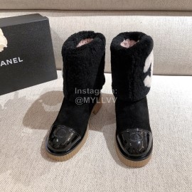 Chanel Winter Warm Wool Boots Black