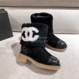 Chanel Winter Warm Wool Boots Black