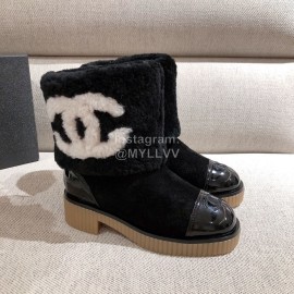 Chanel Winter Warm Wool Boots Black