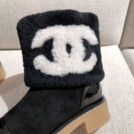 Chanel Winter Warm Wool Boots Black