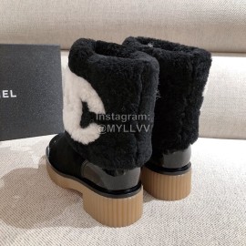 Chanel Winter Warm Wool Boots Black