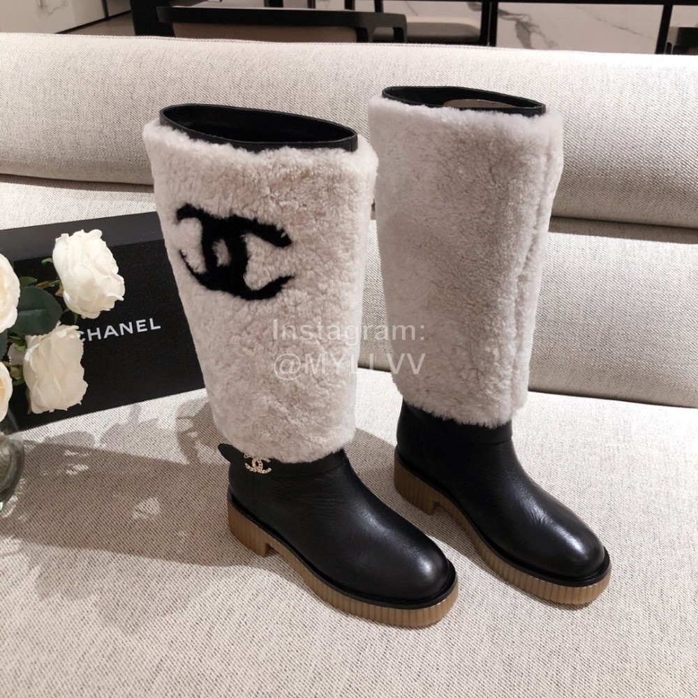 Chanel Winter Warm Wool High Tube Boots White