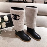 Chanel Winter Warm Wool High Tube Boots White