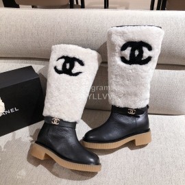 Chanel Winter Warm Wool High Tube Boots White
