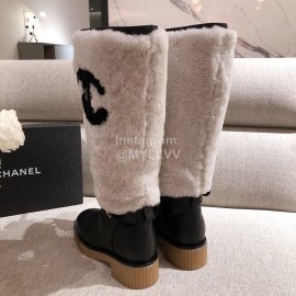 Chanel Winter Warm Wool High Tube Boots White