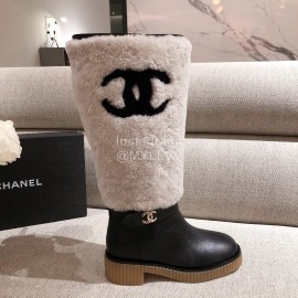 Chanel Winter Warm Wool High Tube Boots White