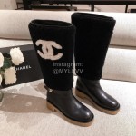 Chanel Winter Warm Wool High Tube Boots Black