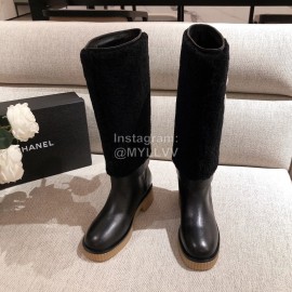 Chanel Winter Warm Wool High Tube Boots Black