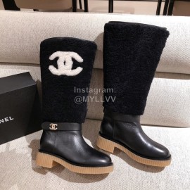 Chanel Winter Warm Wool High Tube Boots Black