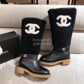 Chanel Winter Warm Wool High Tube Boots Black
