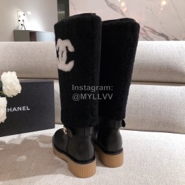 Chanel Winter Warm Wool High Tube Boots Black