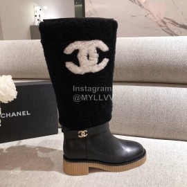 Chanel Winter Warm Wool High Tube Boots Black