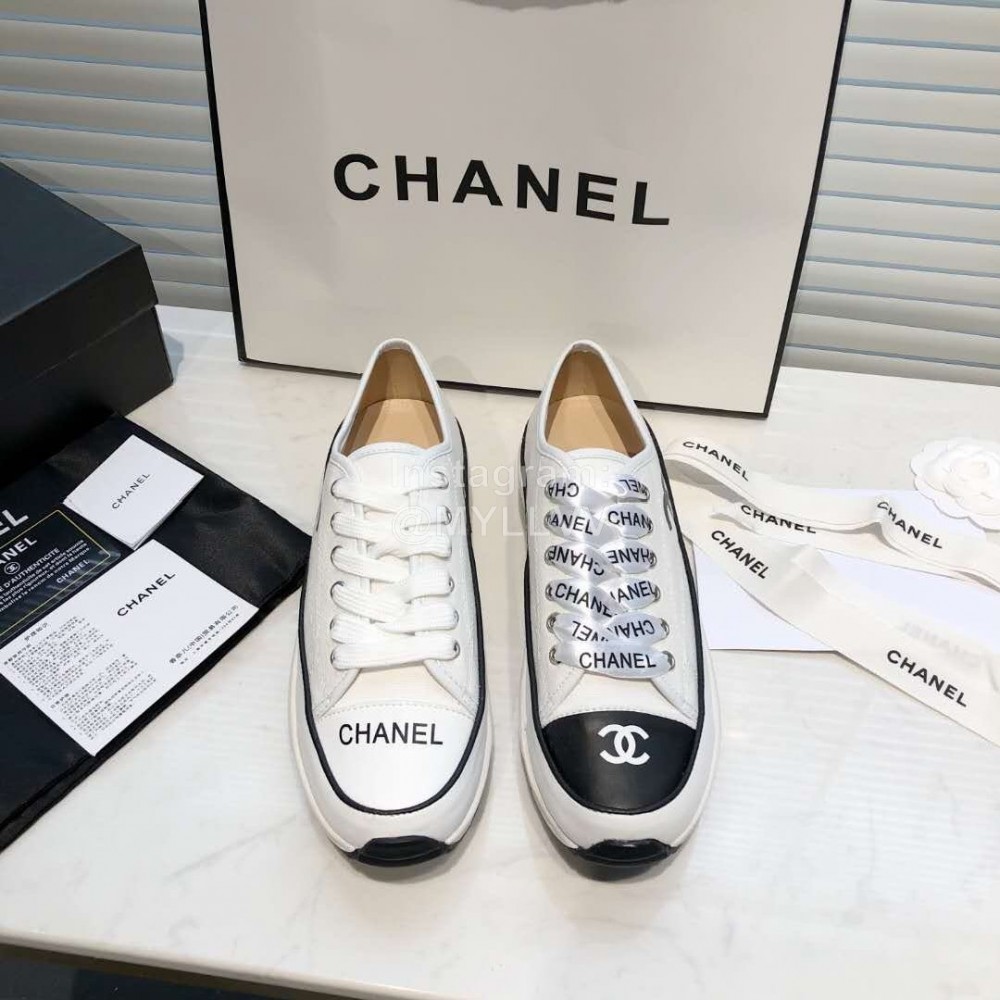 Chanel Canvas Sheepskin Inner Casual Sneakers White