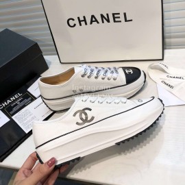 Chanel Canvas Sheepskin Inner Casual Sneakers White