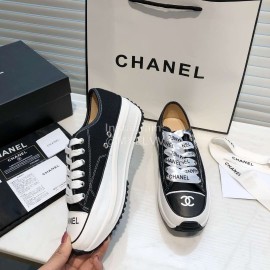 Chanel Canvas Sheepskin Inner Casual Sneakers Black