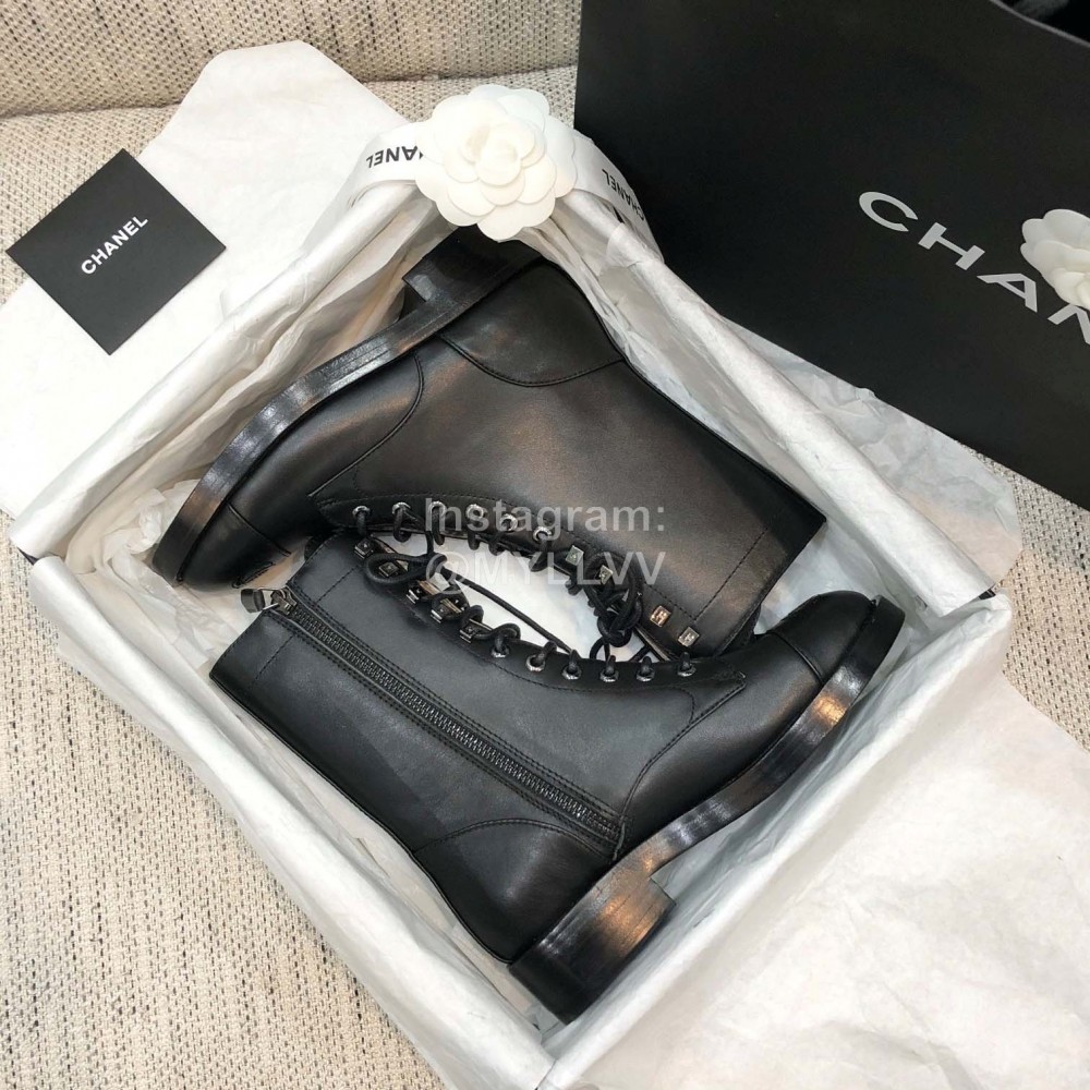 Chanel Black Leather Motorcycle Boots