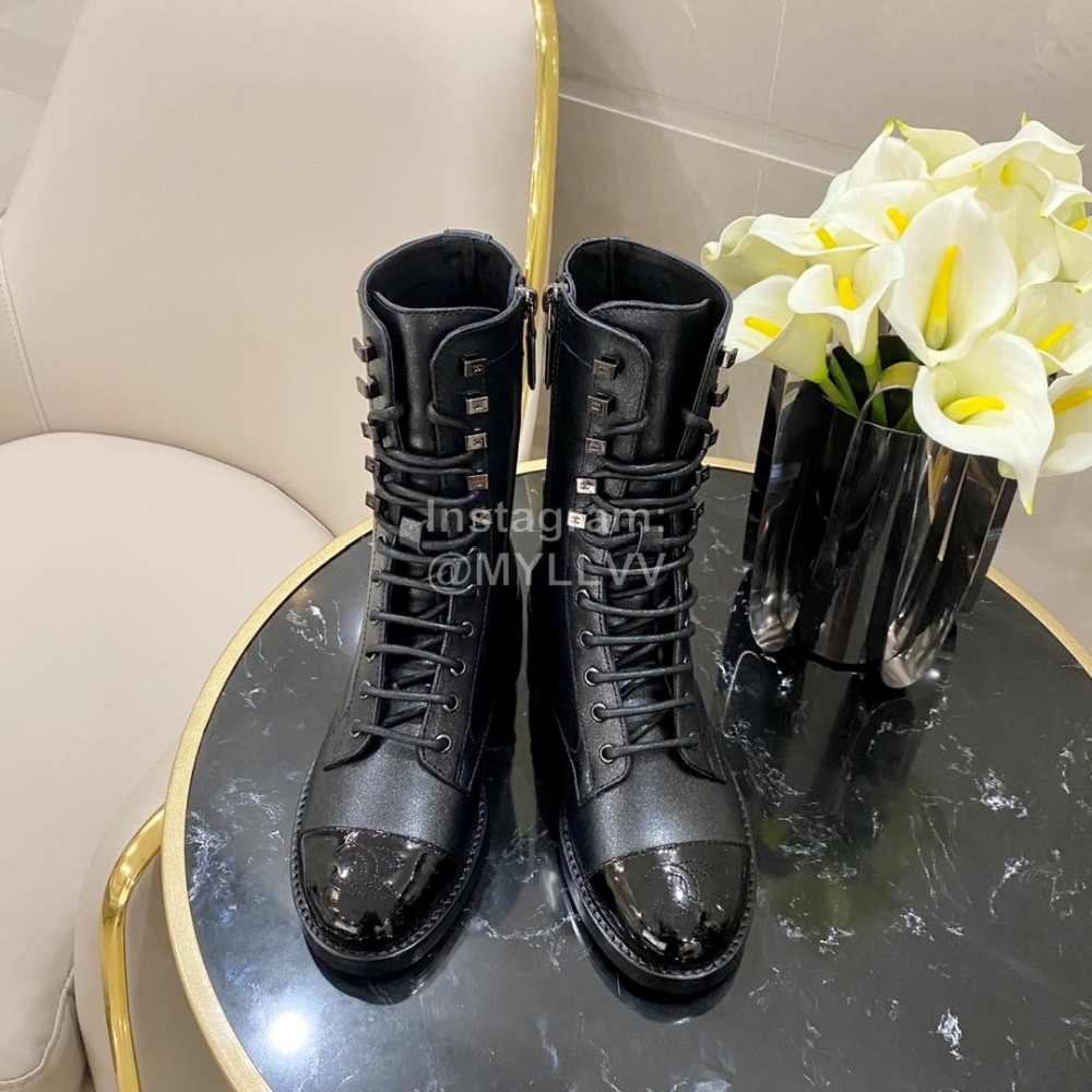 Chanel Calfskin Lace Up Boots