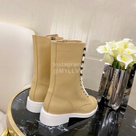 Chanel Calfskin Lace Up High Boots Khaki
