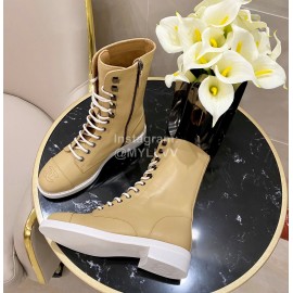 Chanel Calfskin Lace Up High Boots Khaki