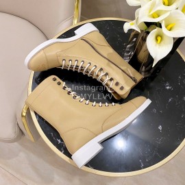 Chanel Calfskin Lace Up High Boots Khaki