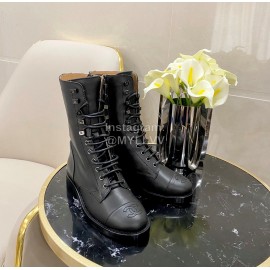 Chanel Calfskin Lace Up High Boots Black