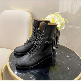 Chanel Calfskin Lace Up High Boots Black