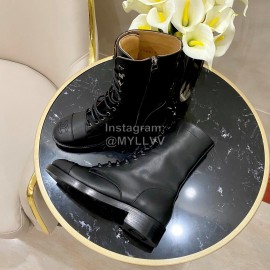 Chanel Calfskin Lace Up High Boots Black