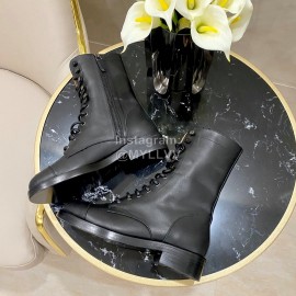 Chanel Calfskin Lace Up High Boots Black